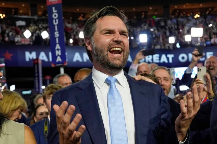 Republican vice presidential candidate Sen. J.D. Vance, R-Ohio, arrives on the floor during the ...