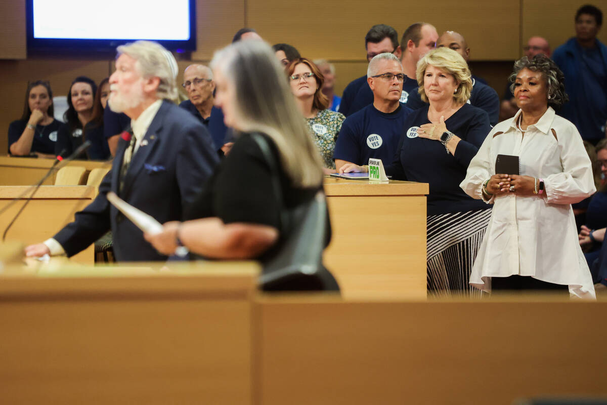 Las Vegas residents line up for public comment during a session about a new Church of Jesus Chr ...