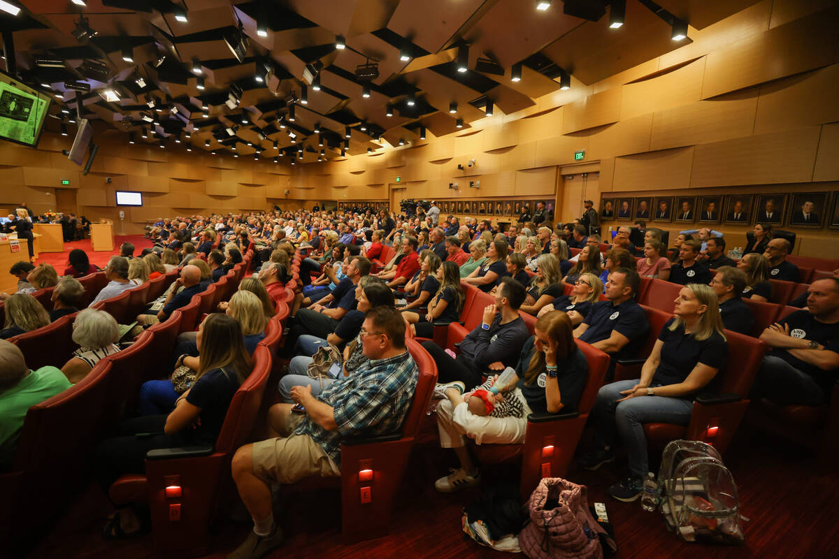 Las Vegas residents sit in on a city council meeting for a new Church of Jesus Christ of Latter ...