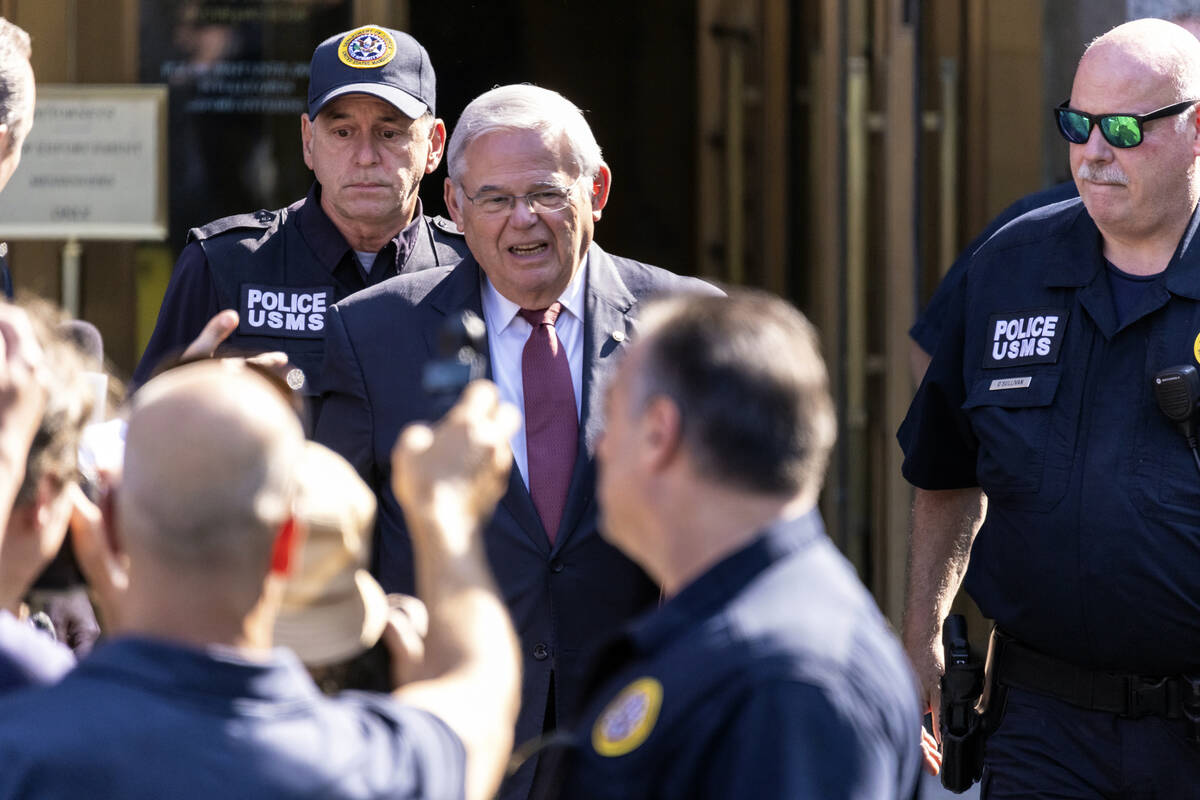 Sen. Bob Menendez, D-N.J., leaves Manhattan federal court, Tuesday, July, 15, 2024, in New York ...