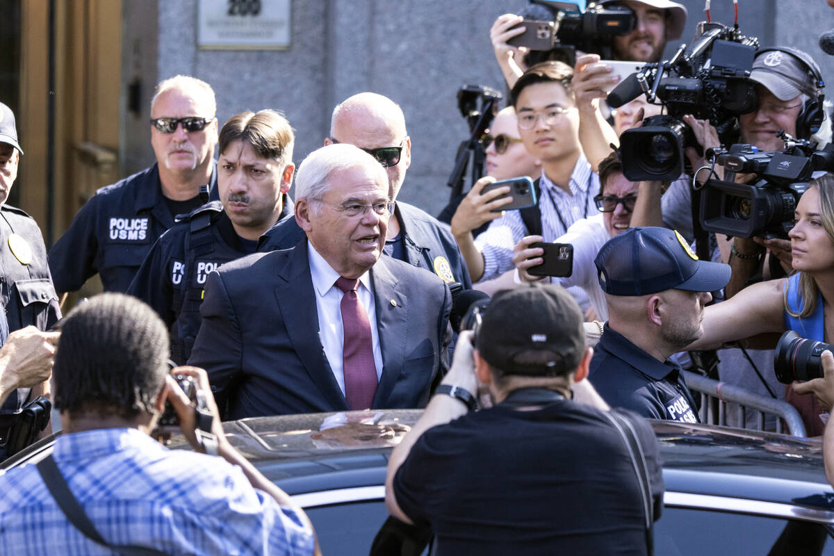 Sen. Bob Menendez, D-N.J., leaves Manhattan federal court, Tuesday, July, 15, 2024, in New York ...