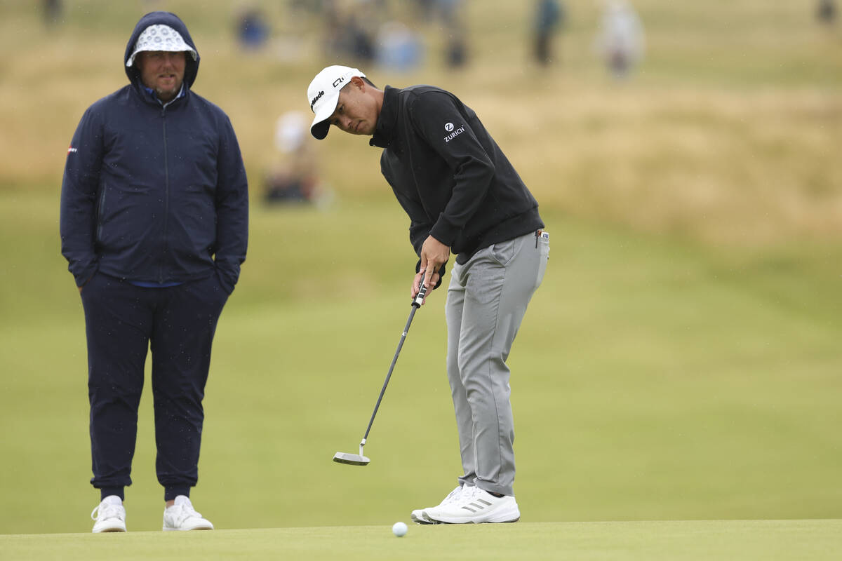 Collin Morikawa of the United States putts on the 13th green during a practice round ahead of t ...