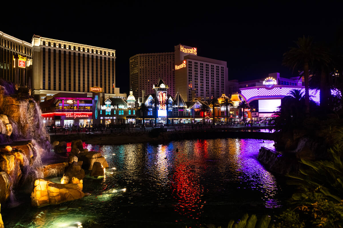 A view looking out at the Strip during the final night of operations and gaming at The Mirage o ...