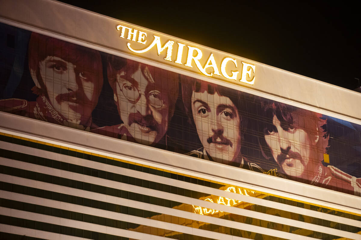 An exterior view of The Mirage with The Beatles featured on Tuesday, July 16, 2024, in Las Vega ...