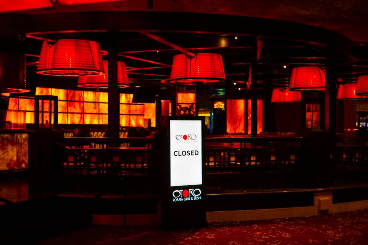 A closed sign for Otoro is pictured during the final night of operations and gaming at The Mira ...