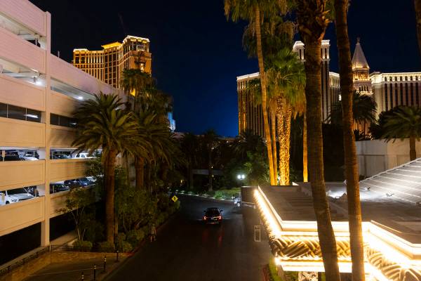 A vehicle drives off during the final night of operations and gaming at The Mirage in the early ...