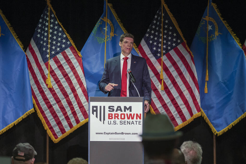 Republican senatorial candidate Sam Brown speaks at an election night party Tuesday, June 11, 2 ...