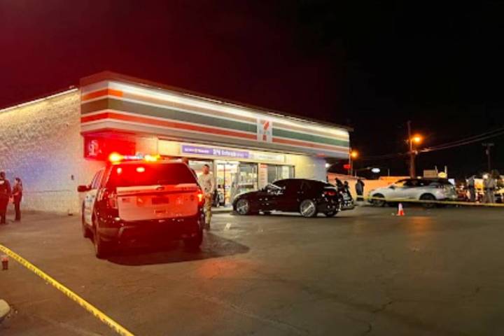 Las Vegas police investigate a fatal stabbing at a 7-Eleven at North Rancho Drive and West Wash ...