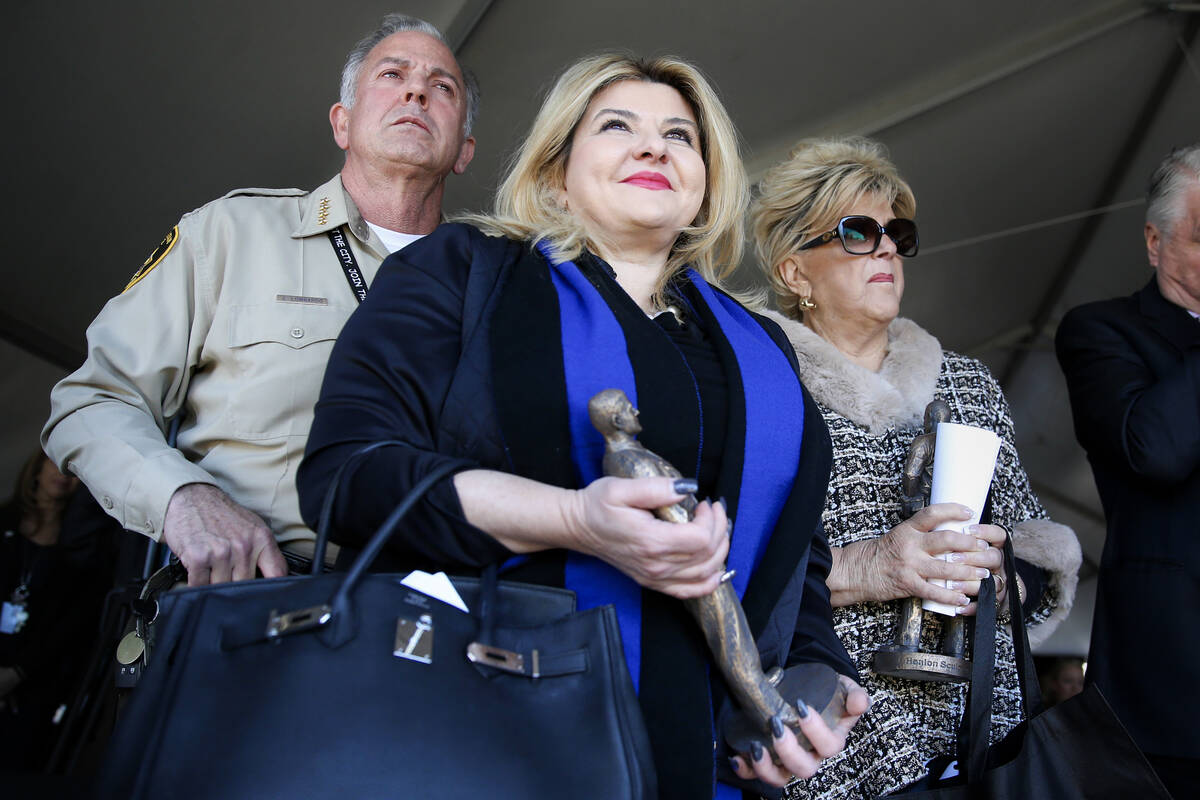 From left, then-Clark County Sheriff Joe Lombardo, then-Las Vegas City Councilwoman Michele Fio ...