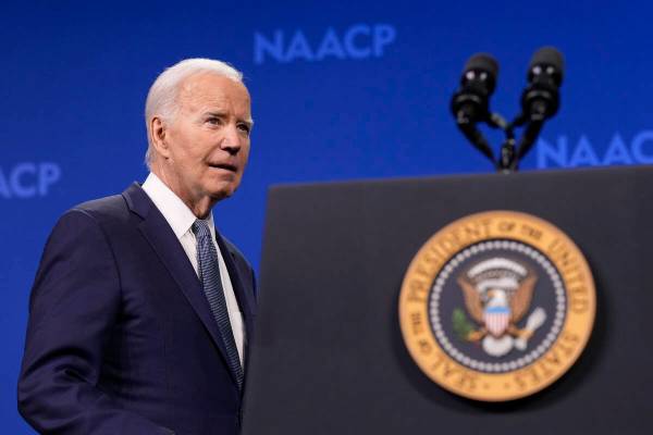 President Joe Biden takes the stage to speak at the 115th NAACP National Convention in Las Vega ...