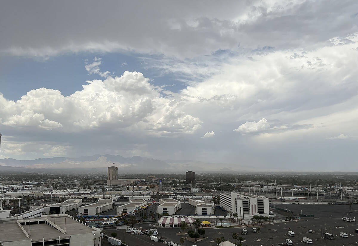 Clouds gather over the Las Vegas Strip on Thursday, July 18, 2024. The National Weather Service ...