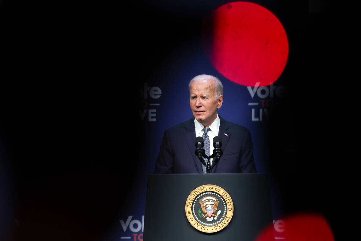 President Joe Biden speaks during a campaign event at the College of Southern Nevada on Tuesday ...