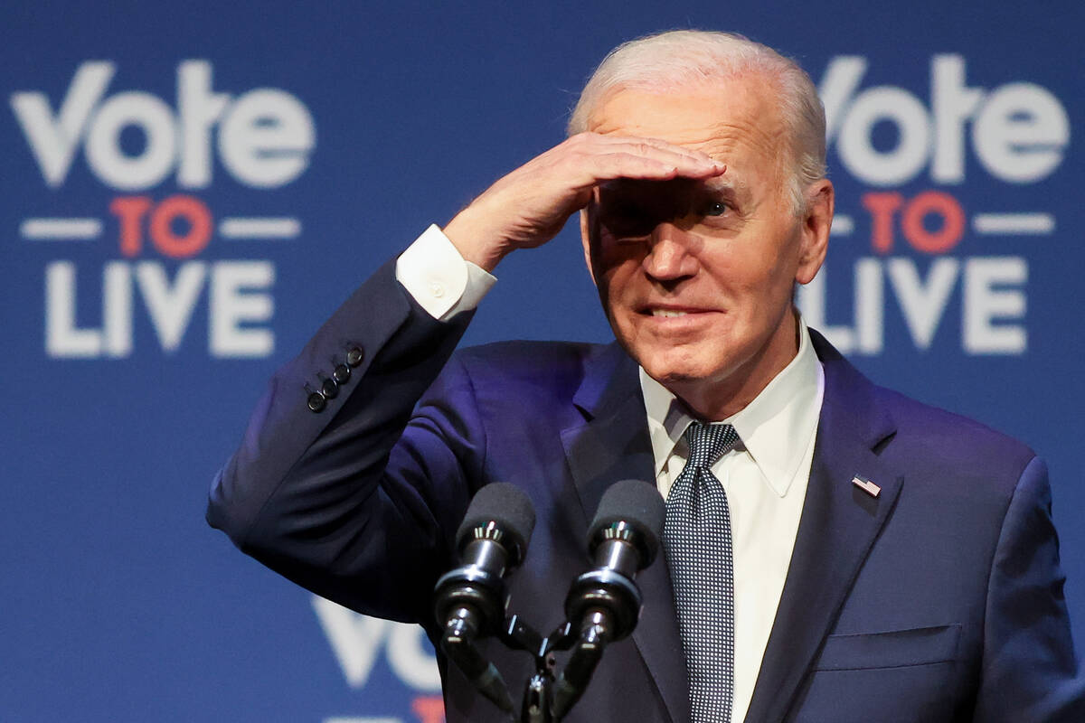 President Joe Biden looks into the audience during a the campaign event at College of Southern ...