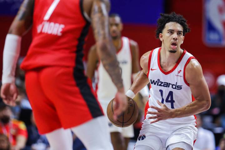 Washington Wizards guard Jules Bernard (14) dribbles the ball down the court during an NBA Summ ...