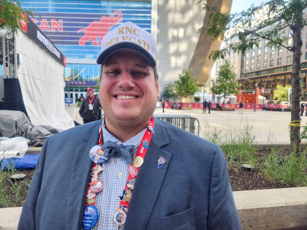 Alan Hedrick from Henderson, Nevada, poses for a photo outside Fiserv Forum during the Republic ...