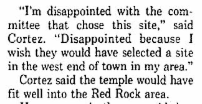 A quote from former Clark County Commissioner Manuel Cortez on the then-proposed Church of Jesu ...
