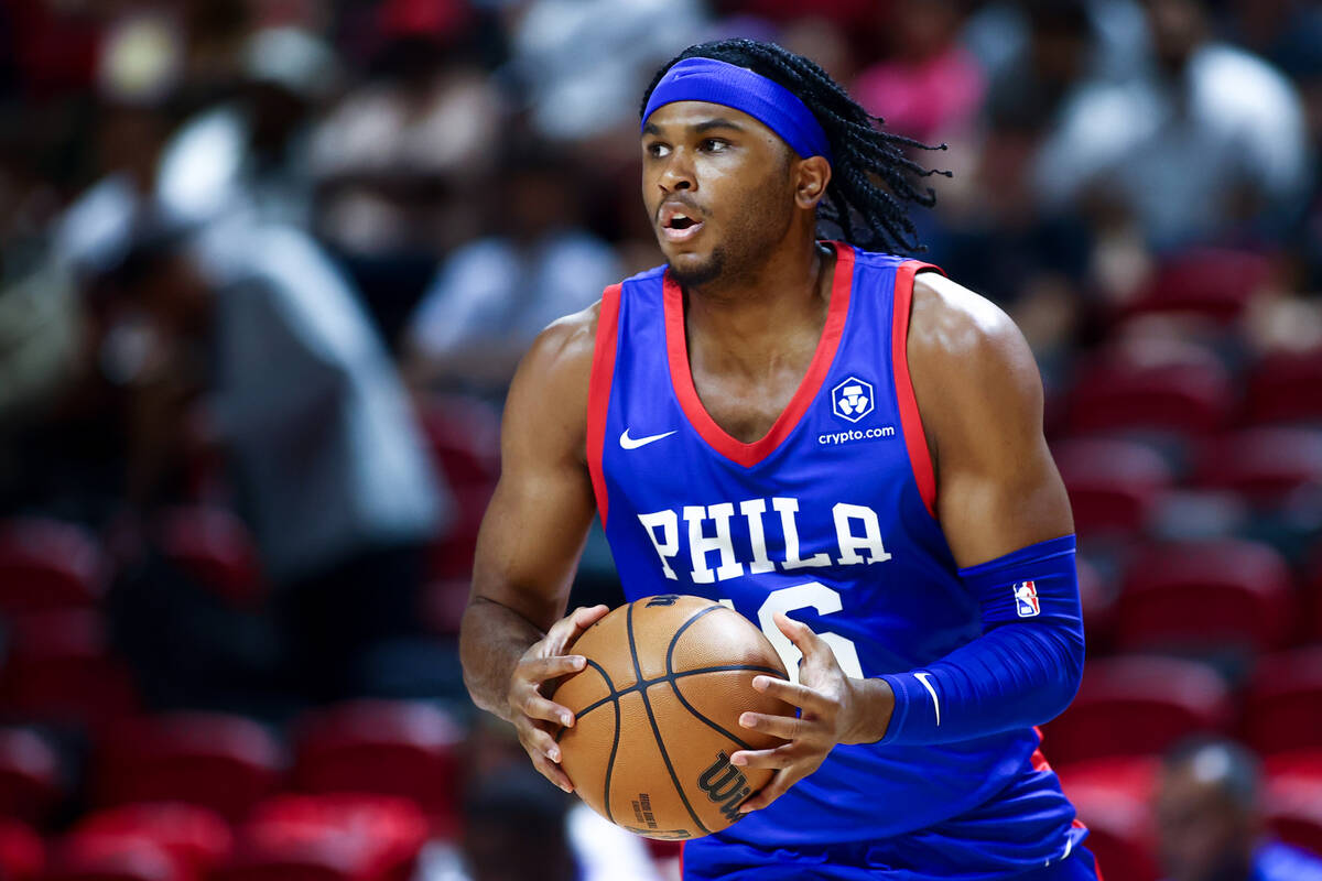 Philadelphia 76ers guard Ricky Council IV (16) runs up the court during an NBA summer league ba ...