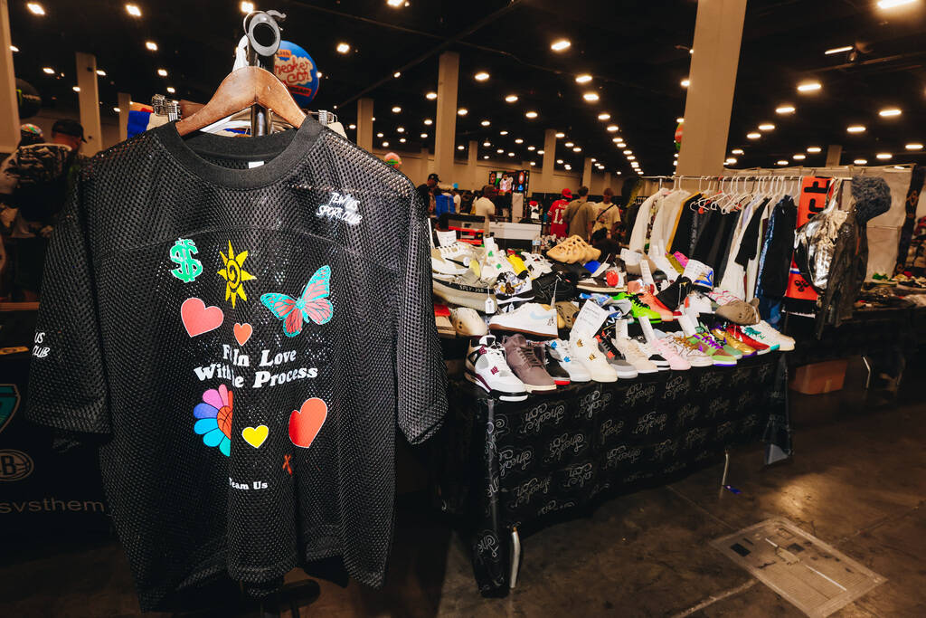 Shoes and clothing for sale are displayed during Sneaker Con at the Mandalay Bay Convention Cen ...