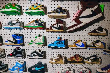 Lego sneakers for sale are seen during Sneaker Con at the Mandalay Bay Convention Center on Sat ...