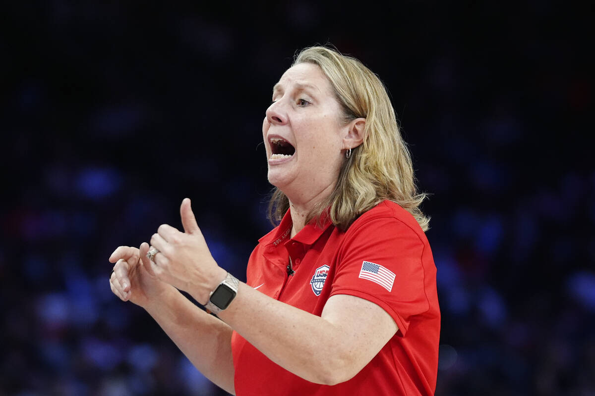 Team USA head coach Cheryl Reeve shouts instructions to players during the second half of a WNB ...