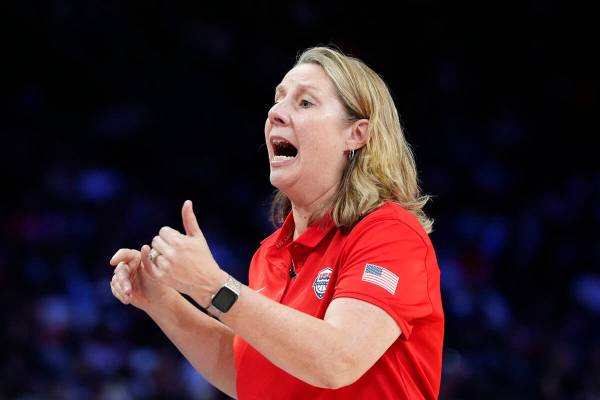 Team USA head coach Cheryl Reeve shouts instructions to players during the second half of a WNB ...