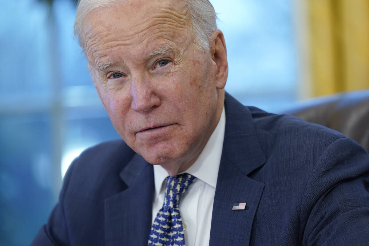 FILE - President Joe Biden participates in a briefing in the Oval Office of the White House, De ...