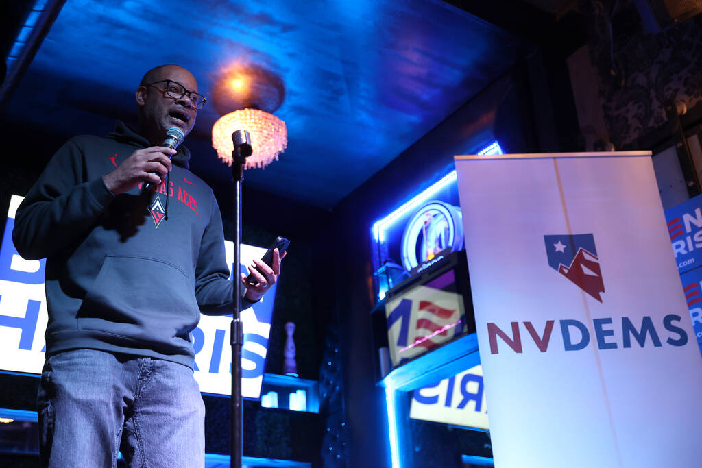 Nevada Attorney General Aaron Ford speaks during a celebration after polls in the primary prefe ...