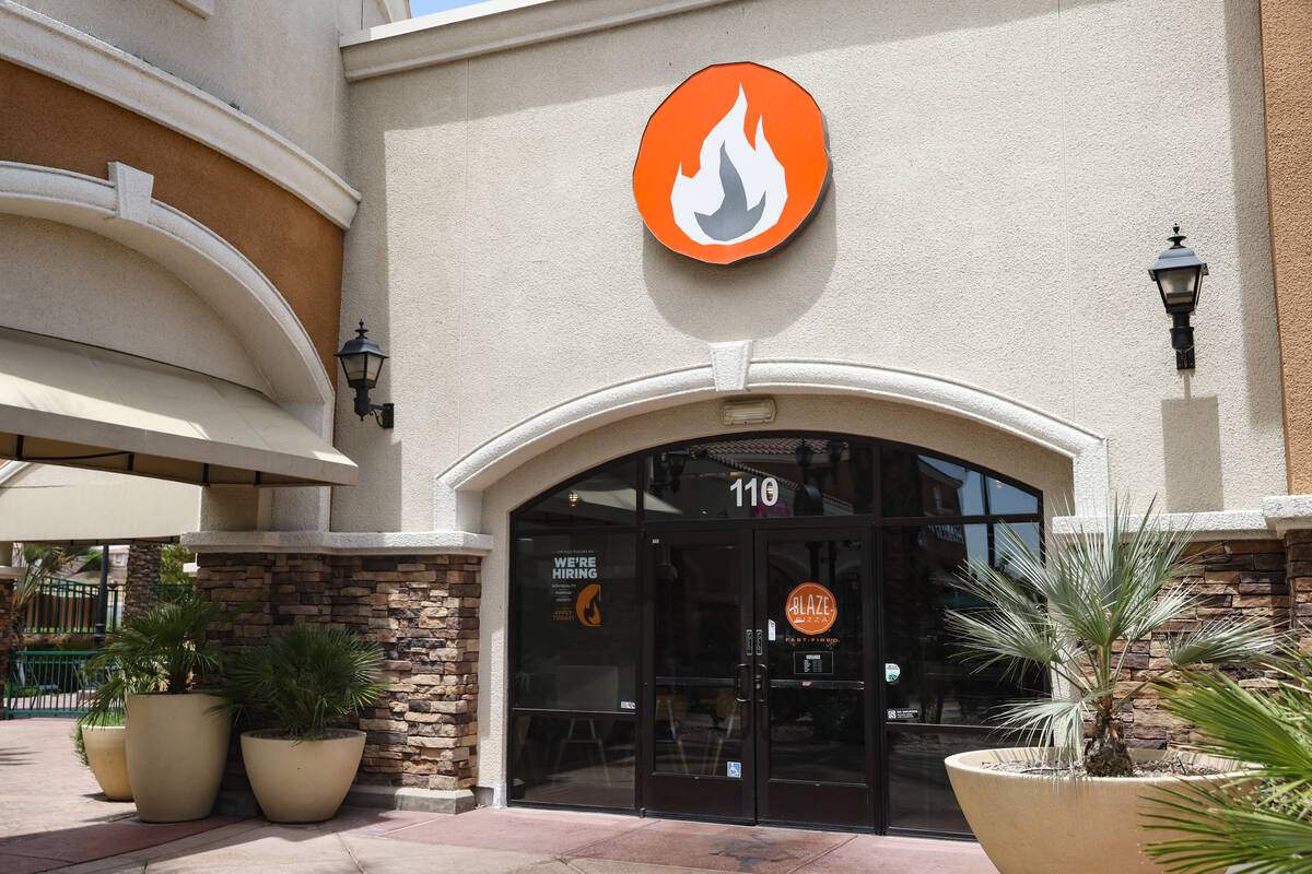 Blaze Fast Fire’d Pizza on Durango Drive in northwest Las Vegas, Monday, July 22, 2024. ...