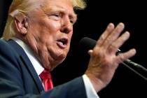 FILE - Republican presidential candidate former President Donald Trump speaks at a campaign ral ...