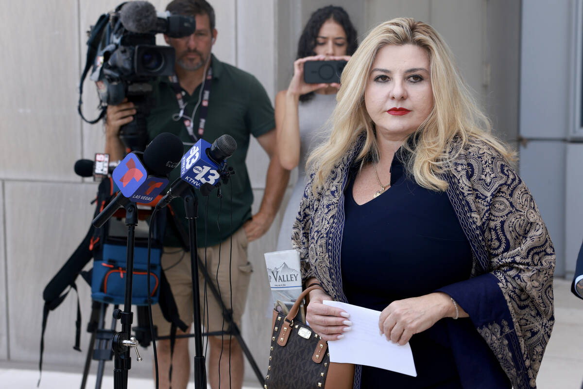 Former Las Vegas City Councilwoman Michele Fiore refuses to take questions after reading a stat ...