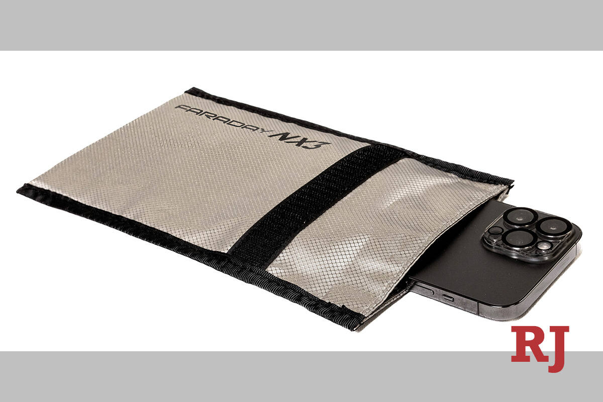 This is a handout photo of a non-locking, signal-blocking pouch similar to the ones that Clark ...