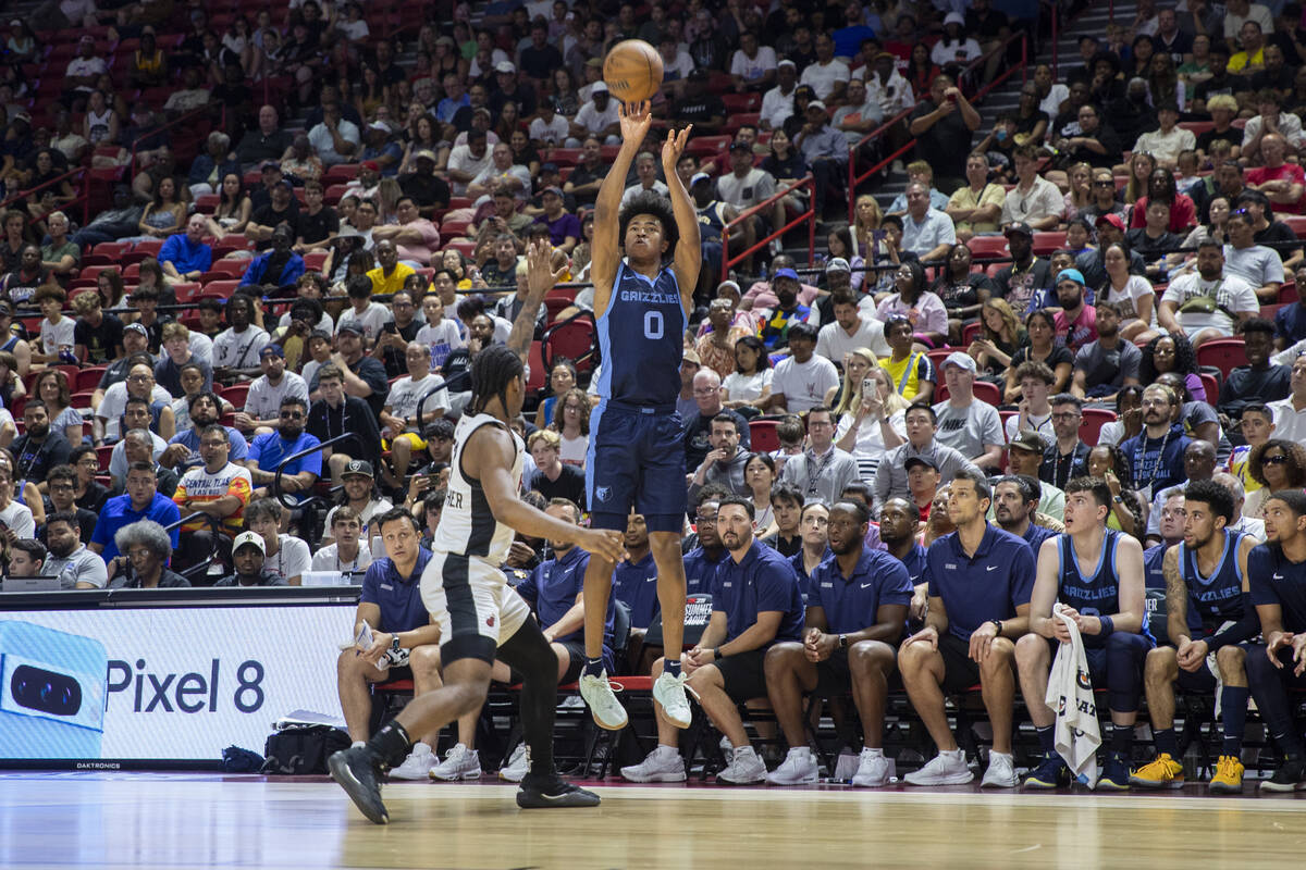 Memphis Grizzlies forward Jaylen Wells (0) attempts a three-point shot during the NBA Summer Le ...