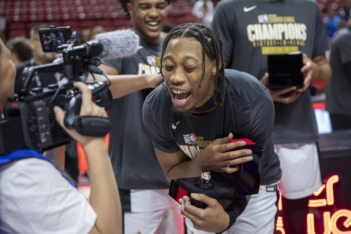 Miami Heat guard Alondes Williams sings into a camera after defeating the Memphis Grizzlies 120 ...