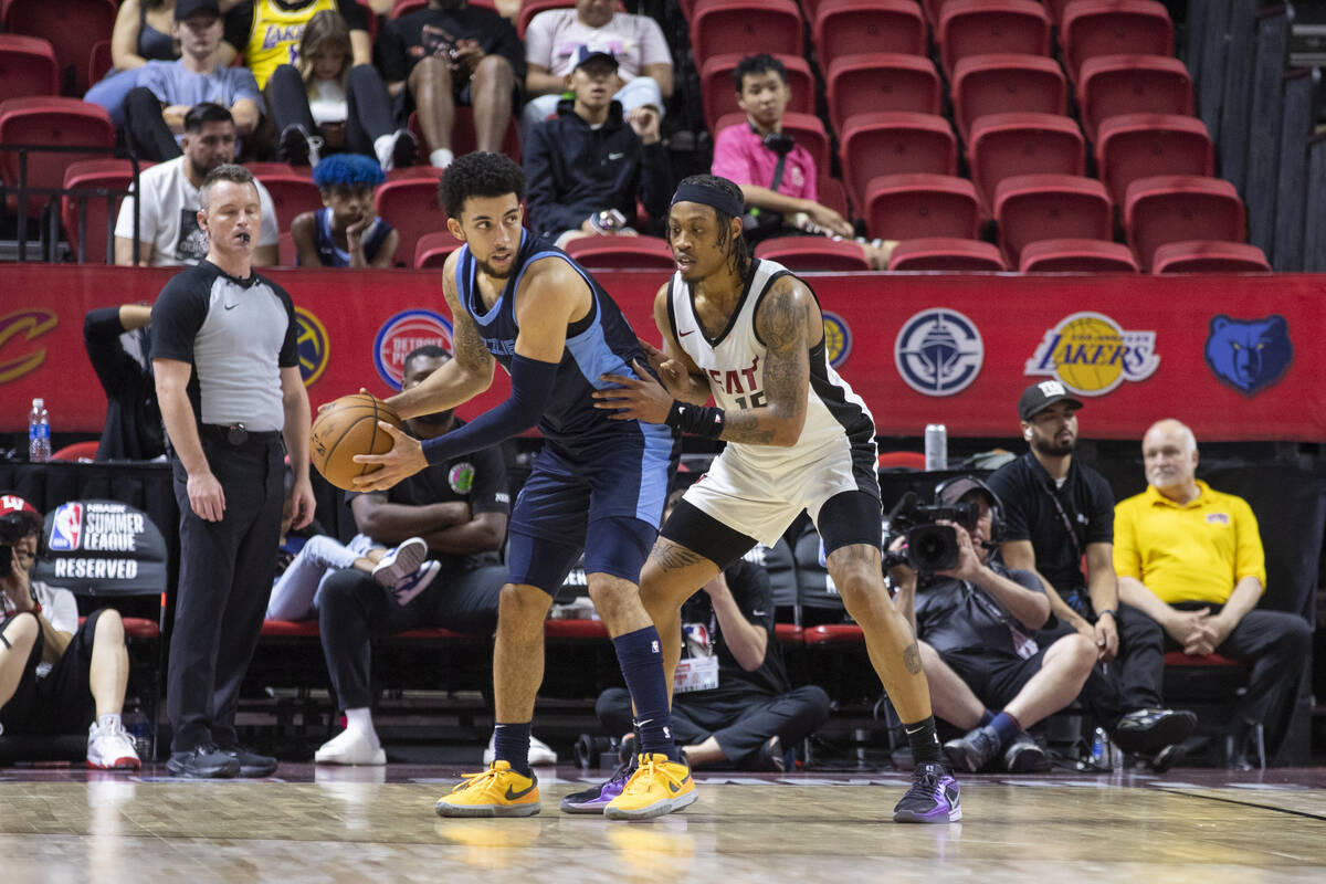 Memphis Grizzlies guard Scotty Pippen Jr. (1) looks to make a play against Miami Heat guard Alo ...