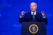 President Joe Biden speaks during the 115th NAACP National Convention at the Mandalay Bay on Tu ...