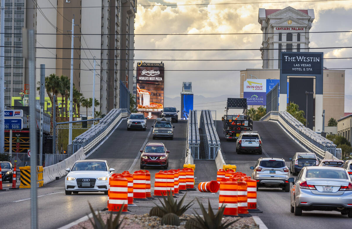 File - The temporary bridge on Flamingo Road over Koval Lane due to Formula One Las Vegas Grand ...