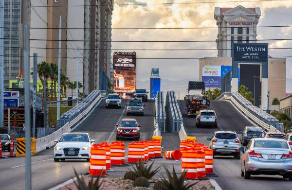 File - The temporary bridge on Flamingo Road over Koval Lane due to Formula One Las Vegas Grand ...