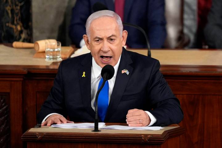 Israeli Prime Minister Benjamin Netanyahu speaks to a joint meeting of Congress at the Capitol ...