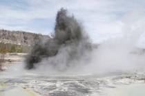 In this image released by the USGS agency, a hydrothermal event is seen in Biscuit Basin in Yel ...