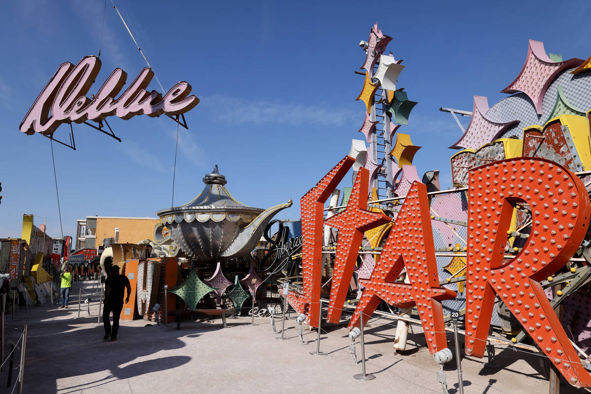 The sign from the Debbie Reynolds Hollywood Hotel is moved at the Neon Museum in Las Vegas Wedn ...