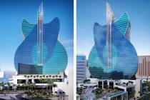 A rendering of the guitar-shaped hotel tower that Hard Rock International plans to build at wha ...