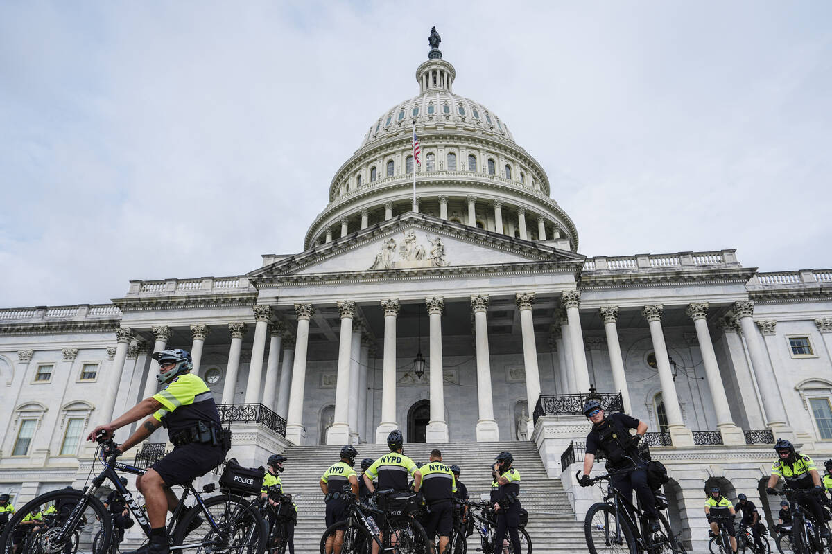 U.S. Capitol Police and NYPD officers stand in front of the Capitol ahead of Israeli Prime Mini ...