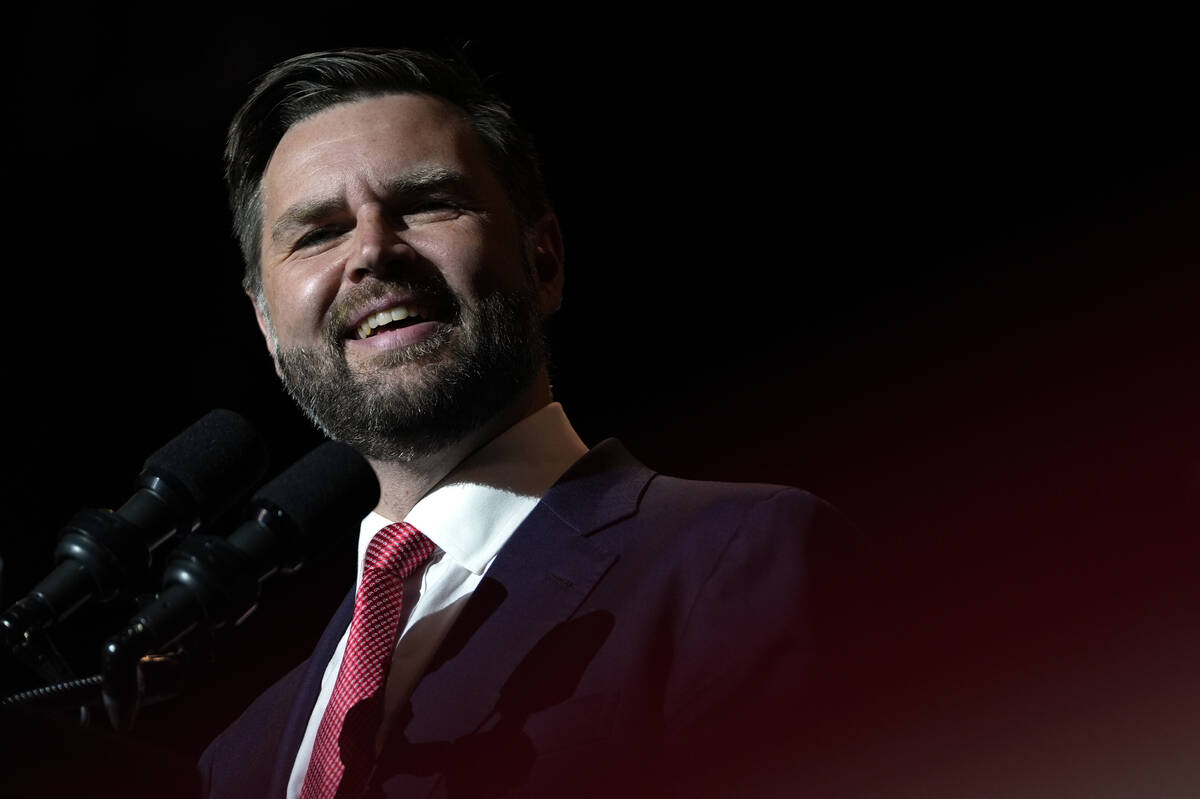 Republican vice presidential candidate Sen. JD Vance, R-Ohio, speaks at a campaign rally at Mid ...