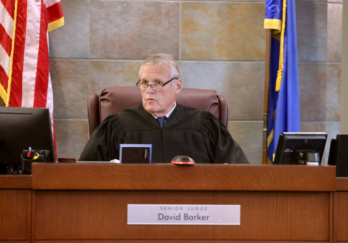 Senior Judge David Barker presides in court at the Regional Justice Center in Las Vegas Thursda ...