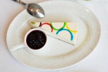 Signature cheesecake with a glaze of Olympic rings from LPM Restaurant & Bar in The Cosmopolita ...