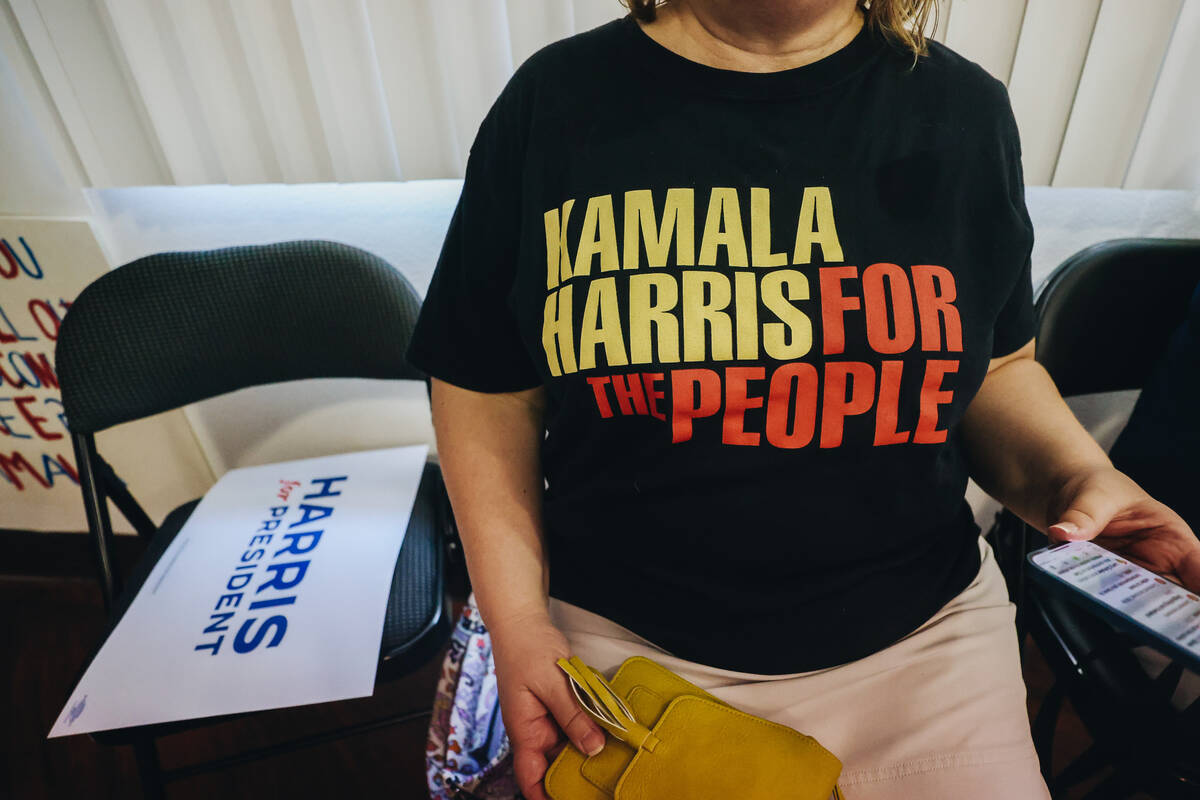 A supporter wears a Kamala Harris shirt during an event to officially launch Vice president Kam ...