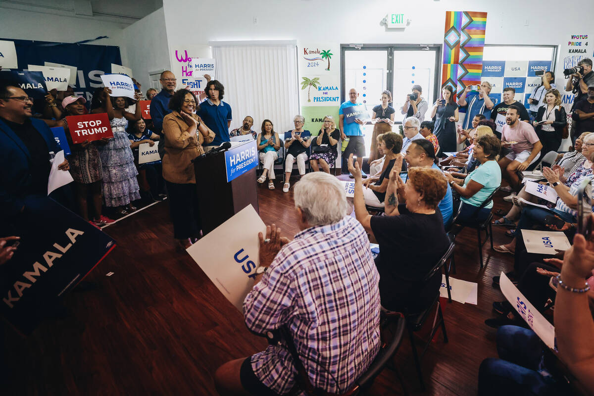 Nevada State Rep. Daniele Monroe-Moreno, chairperson of the Nevada Democratic Party, speaks dur ...