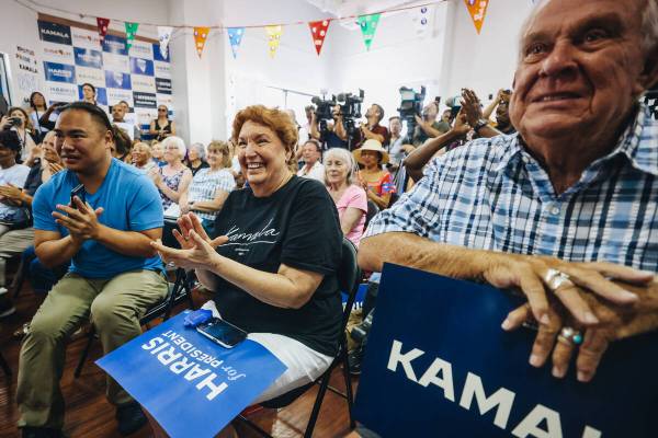 Crowd members clap during an event to officially launch Vice president Kamala Harris’ pr ...