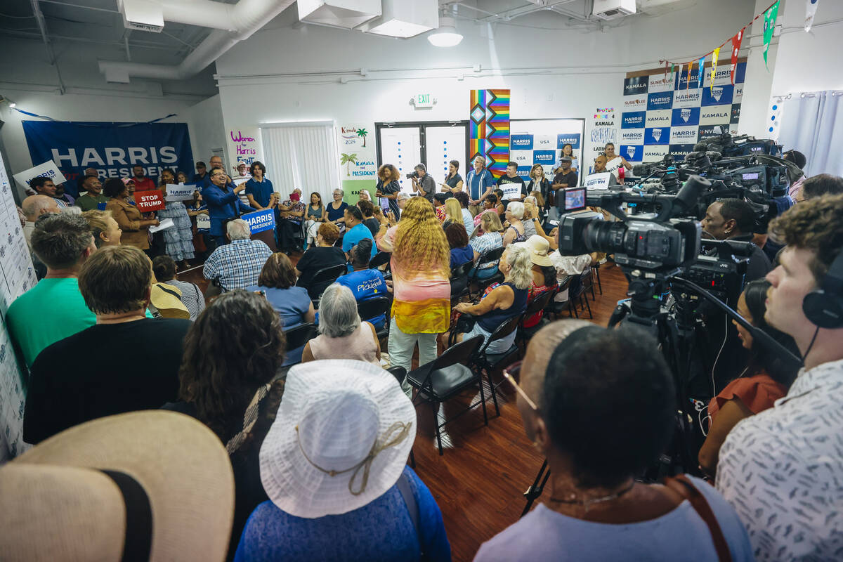 Nevada State Sen. Edgar Flores speaks to a crowd during an event to officially launch Vice pres ...