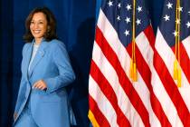Vice President Kamala Harris takes the stage prior to speaking at a post debate campaign rally, ...